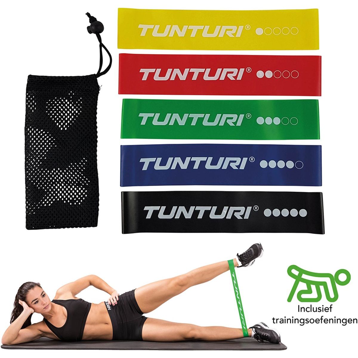 Tunturi Weerstandsbanden Set - Fitness elastiek - resistance band - 5 stuks