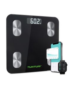 Tunturi Smart Scale | Weegschaal | Bluetooth | Zwart l  incl. lichaamsanalyse & hartslagmeter