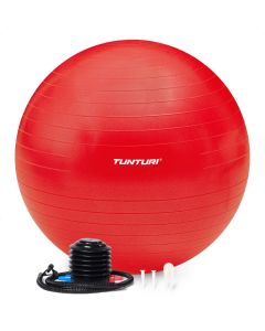 Tunturi Anti Burst Fitness bal met Pomp | Yoga bal 55 t/m 90 cm | 220 kg gebruikersgewicht | Incl Trainingsapp | Rood